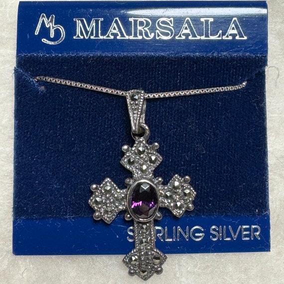 Marsala Sterling Silver Cross with Marcasite and … - image 9