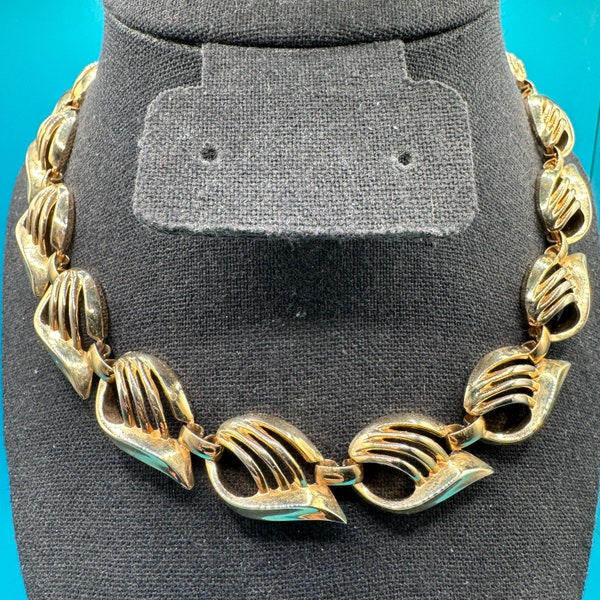 Vintage 1960's Signed Sperry Designer Statement Chunky Choker Necklace - Gold Tone Adjustable Length 13" to 16.5" - Excellent Condition!