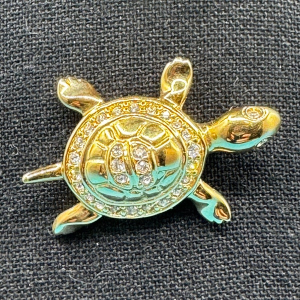 Vintage 1980's Vonele Swarovski Crystal Turtle Gold Brooch Pin - Signed S.A.L. - NWT