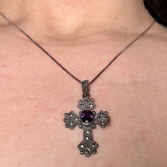 Marsala Sterling Silver Cross with Marcasite and … - image 5
