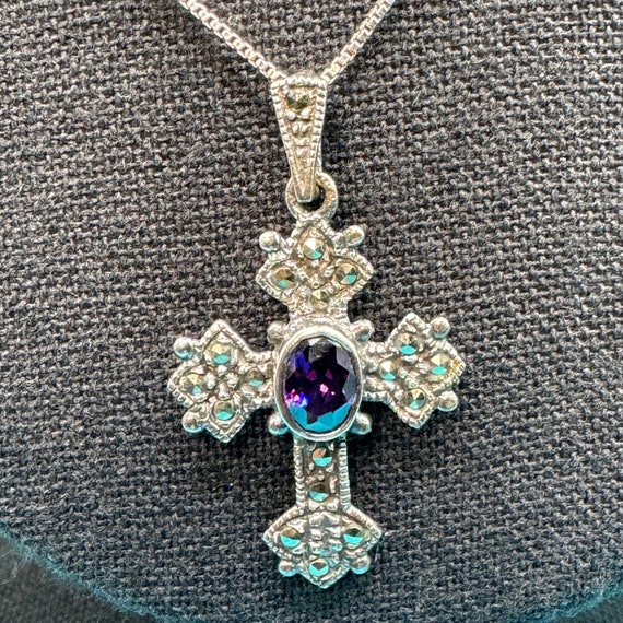 Marsala Sterling Silver Cross with Marcasite and … - image 1