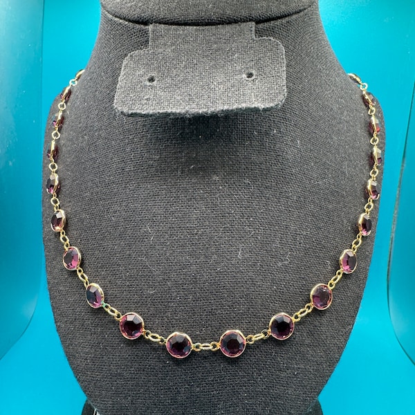 Vintage 1980's Vonelle Purple Swarovski Crystal 37" Bezel Necklace - NWT