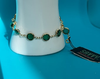 Vintage 1980's Emerald Green Swarovski Crystal 7" Bezel Bracelet - Swarovski Swan Signed - Excellent Condition - 1" Extension Included