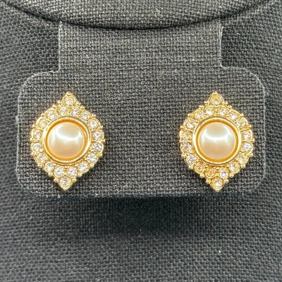 Vintage 1980's Marvella Pearl and CZ Earrings - N… - image 1