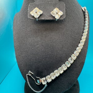 Vintage 1950&#39;s Mid-Century Eisenberg Clear Rhinestone Bracelet & matching Screw Back Earrings, Glamorous MCM Jewelry Set Excellent Condition