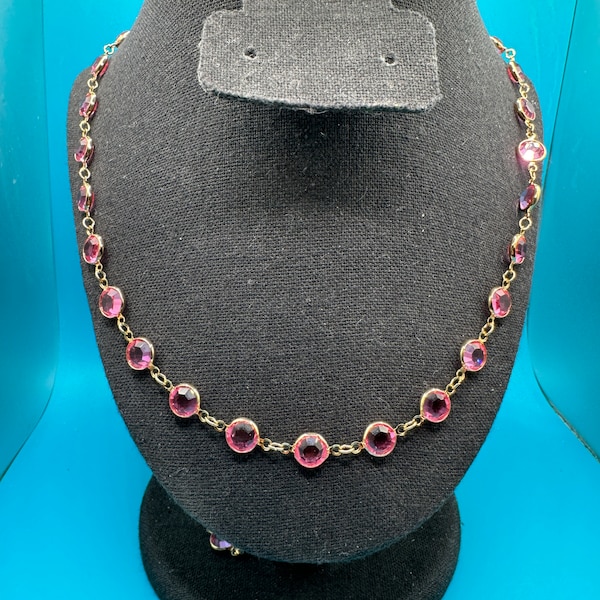 Vintage 1980's SAVVY Pink Swarovski Crystal 36" Bezel Necklace - Swarovski Swan Signed - NWT