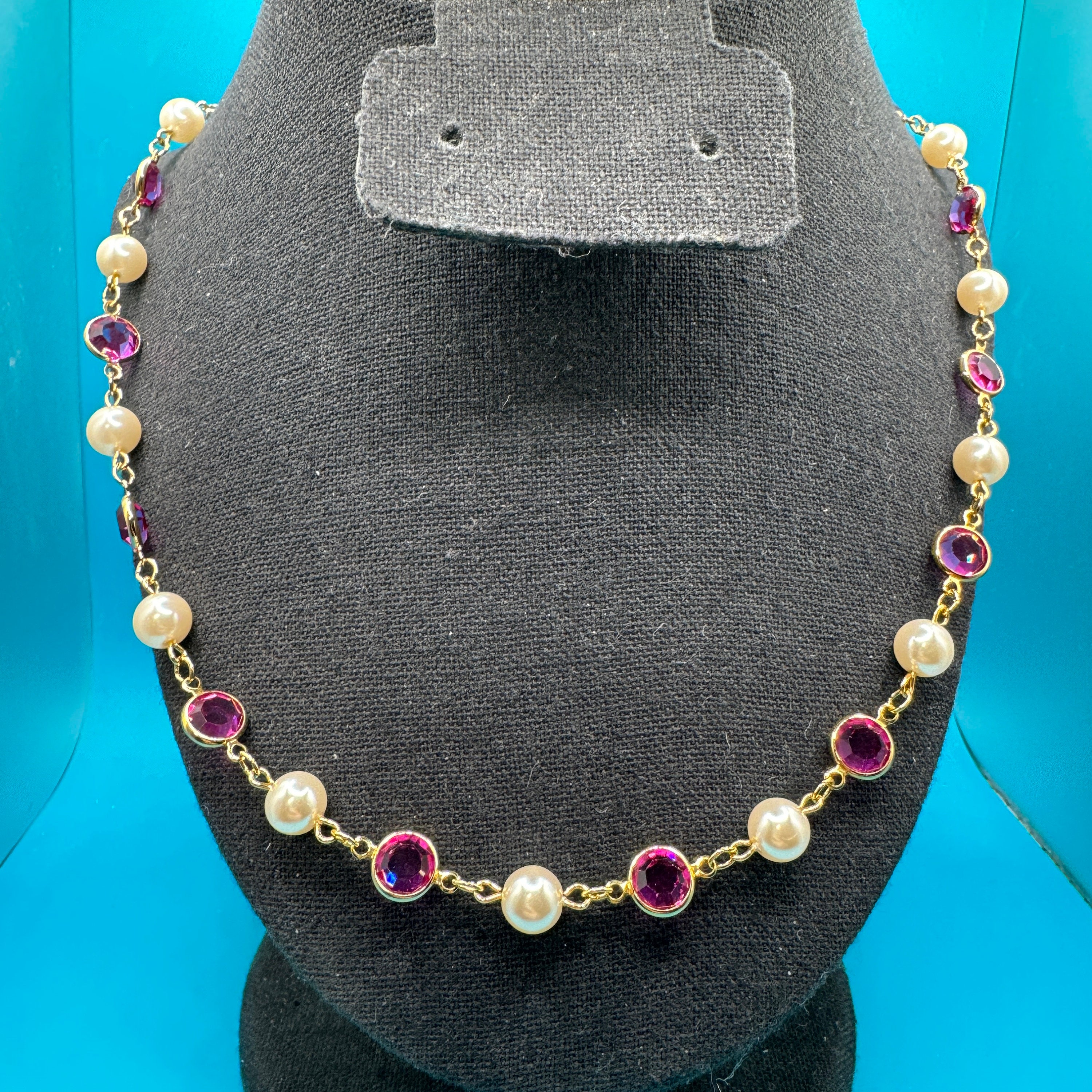 Vintage 1980 Vtg Swarovski Savvy‎ Faux Pearl Beaded Pink Purple Crystal 15\