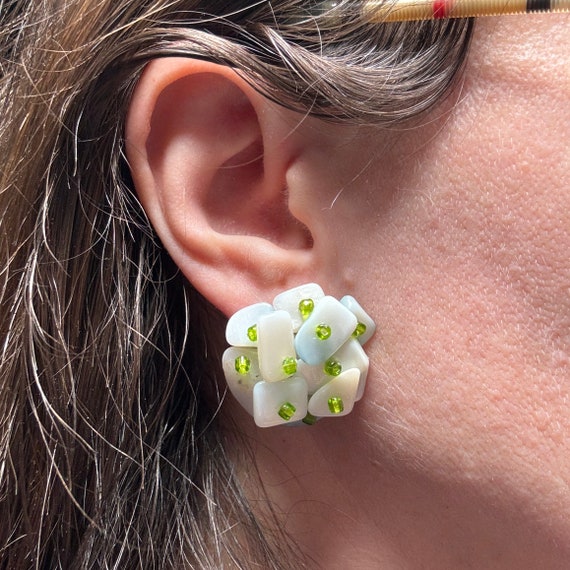 Boucles D'oreilles Clips Vintage Années 50 – Plastique Nacré Lisse, Sans Marque, Authentique