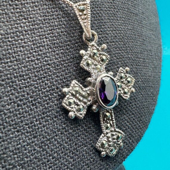 Marsala Sterling Silver Cross with Marcasite and … - image 2