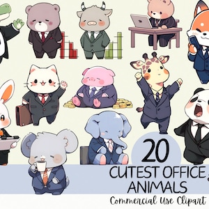 20 Cute Animals in Business Suits Clipart for planners, scrapbooking, business cards, and adorable office-themed designs - Commercial Use