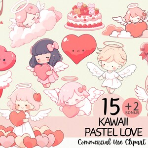 パステル ピンクの愛のクリップアート バンドル - 15 商用利用可能、母の日、結婚式、記念日、カード用の透明な PNG | かわいいキューピッド | ハート