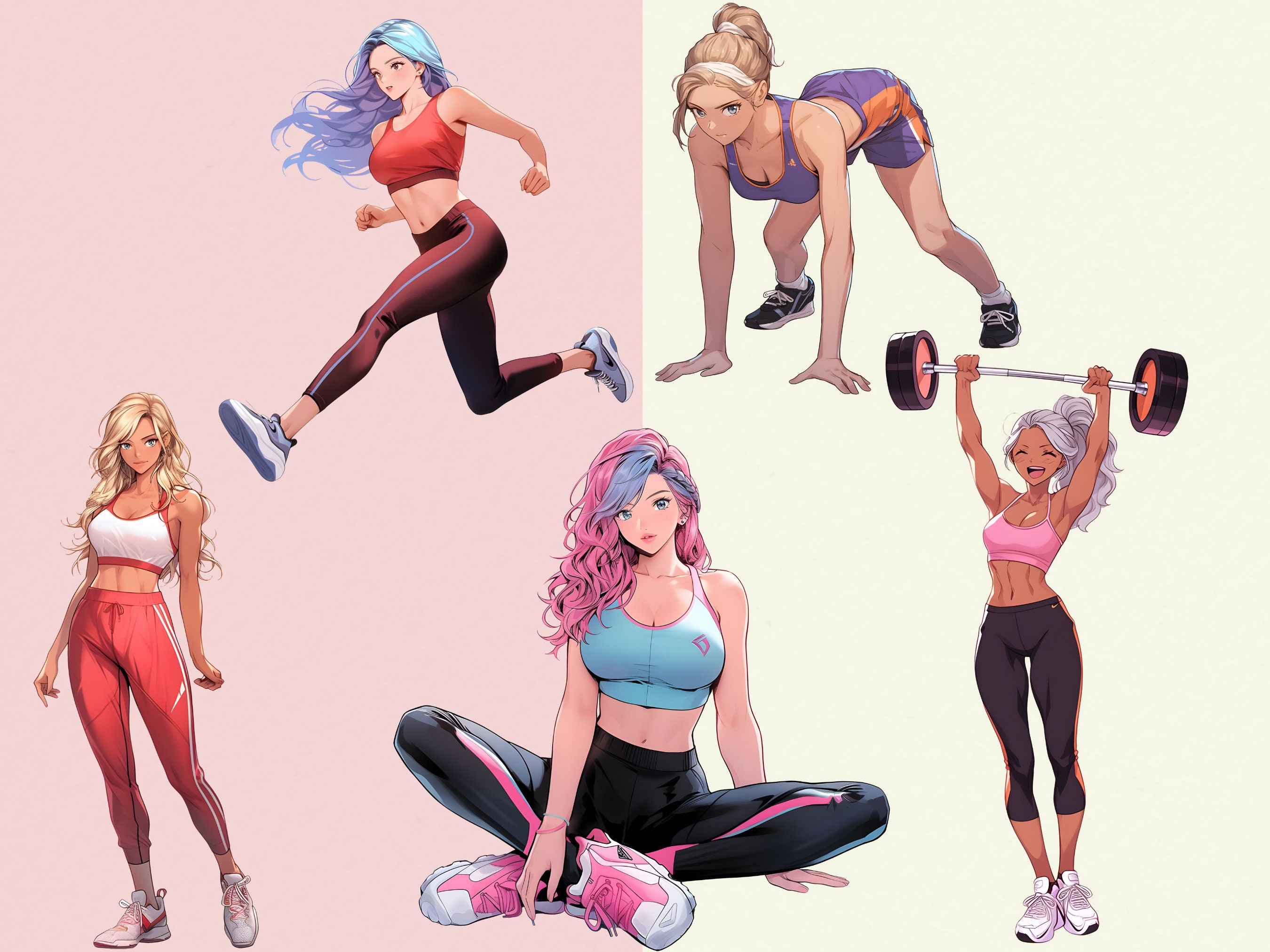 16 Athletic & Fit Anime Girls Clipart Bundle Commercial Use and ...