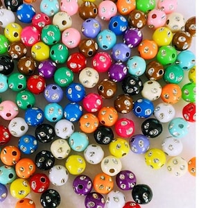 Acrylic Beads/  Random Mixed colors Acrylic Spacer Beads with holes for making  Jewelry, earing beads for bracelet making/DIY (160pcs) 8mm