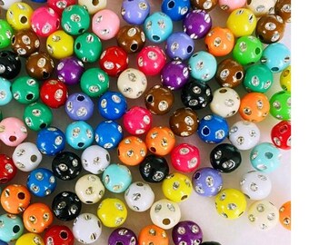 Acrylic Beads/  Random Mixed colors Acrylic Spacer Beads with holes for making  Jewelry, earing beads for bracelet making/DIY (160pcs) 8mm