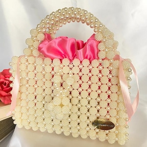 Bolso de perlas, bolso con cuentas de perlas, bolso de novia, embrague de novia, bolso de perlas falsas, bolso de cuentas hecho a mano, bolso de cristal de lujo, bolso de perlas