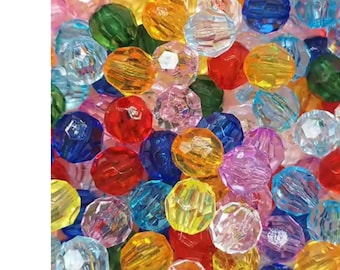 500g/bag Acrylic beads, Crystal beads, Transparent faceted beads, Loose beads, DIY bag-making beads, DIY craft supplies (10 mm mixed color)