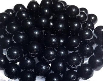 Acrylic Beads, spacer beads, acrylic Round Beads,Gum Ball Beads with Holes for Jewelry Bracelets,Loose beads, Beads for Bag (8mm)500g BLACK