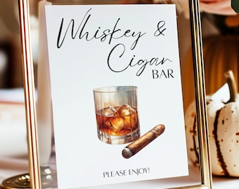 Skylt för whisky och cigarrbar | Utskrivbar bröllopsmall (5x7 och 8x10)