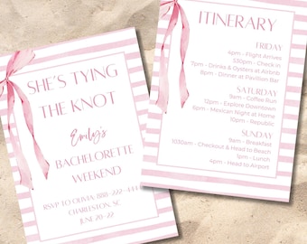 She's Tying the Knot Bachelorette Party Invitation Template | Bridal Shower Invite | Coquette | Edit, Print