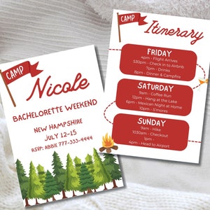 Camp Bachelorette Party Invitation Template | Camp Bach Theme | Camping Bachelorette Party | Hen Do | Edit, Print