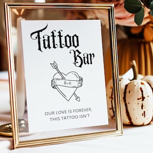 Station de tatouage temporaire pour mariage | Barre de tatouage | Modèle de toile modifiable | Cadeau de mariage | Enterrement de vie de jeune fille