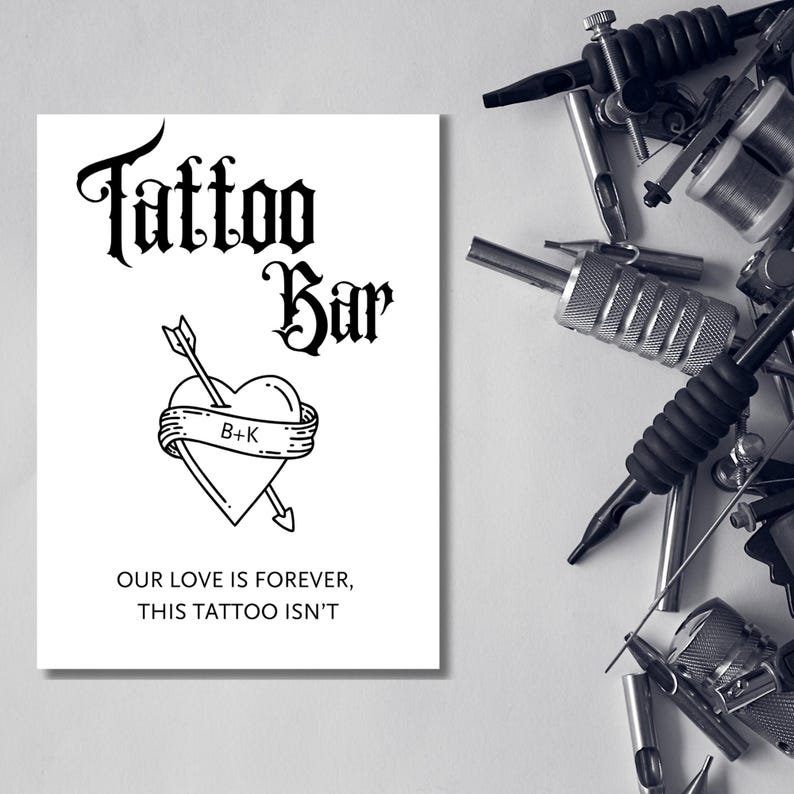 Tillfällig tatueringsstation bröllopsskylt | Tatueringsbar | Redigerbar Canvasmall | Bröllopsgåva | Möhippa bild 5