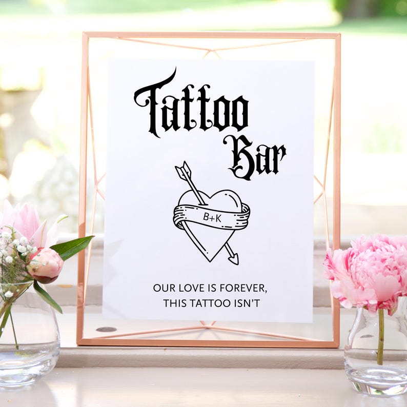 Tillfällig tatueringsstation bröllopsskylt | Tatueringsbar | Redigerbar Canvasmall | Bröllopsgåva | Möhippa bild 3