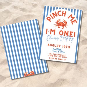 Pinch Me I&#39;m One Lobster Birthday Party Invitation Template |  | Coastal Bachelorette Theme | Edit, Print