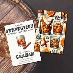 Whiskey and Cigar Birthday Invitation Template | Editable Invite | Aged to Perfection | Men's 40th, 50th, 60th Birthday