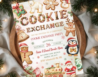 Convite para Troca de Biscoitos de Natal • Convite para Festa de Troca de Biscoitos de Natal • Convite para Troca de Biscoitos de Natal • Convite para Festa de Biscoitos de Fim de Ano IS70