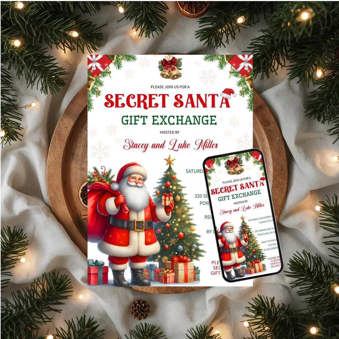 Secret Santa Gift Exchange Invitation • Secret Santa Gift Exchange ...