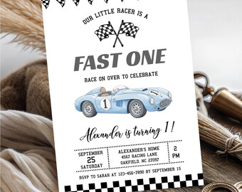 Fast One Birthday Invitation • Fast One Birthday Party Invitation • Racing Car Birthday Invite • Boy First Birthday Invitation IS02