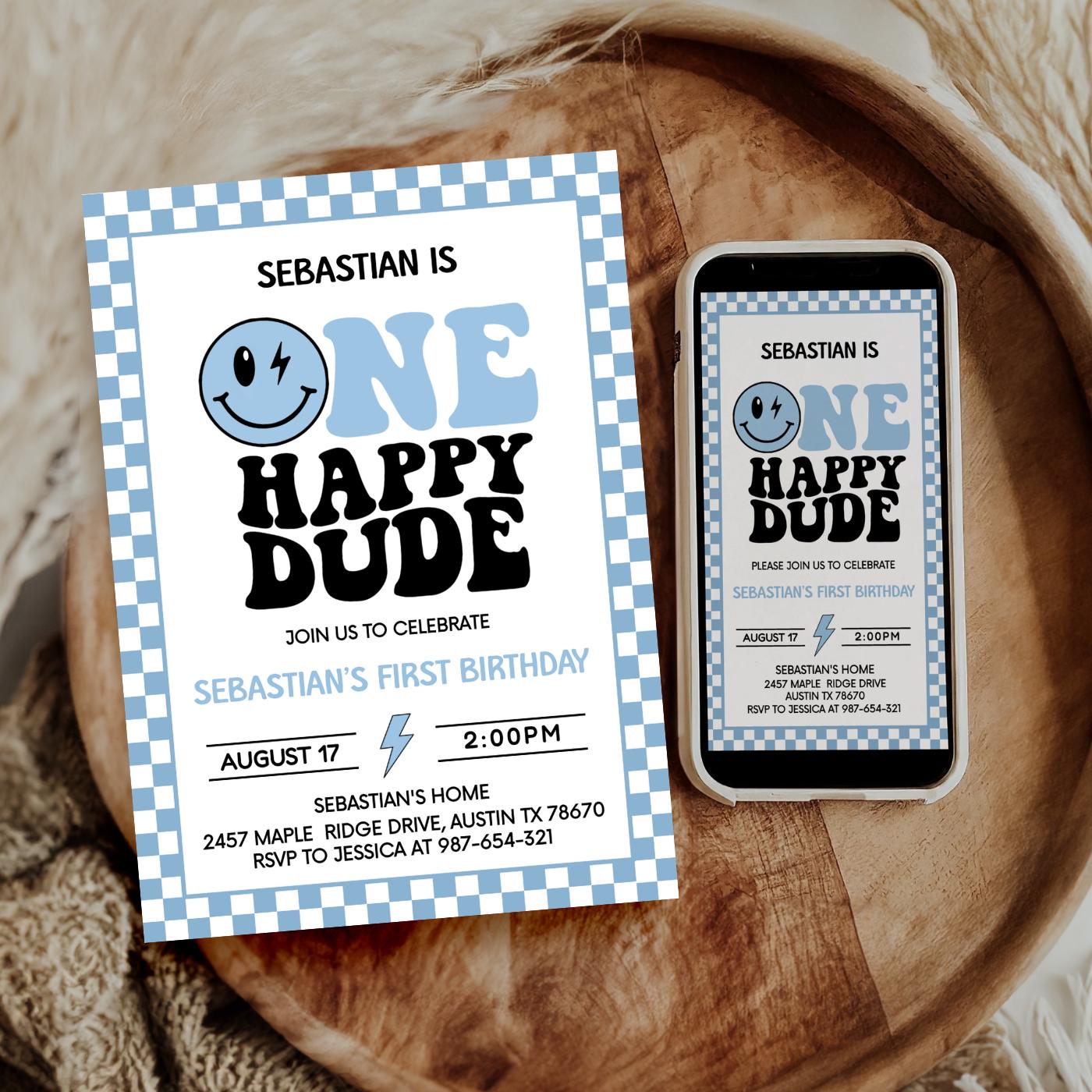 Lot de 24 décorations de gâteau « One Happy Dude » pour 1er anniversaire de garçon et fille (style 1