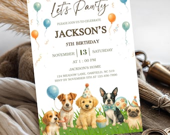 Dog Birthday Invitation • Editable Dog Party Invitation • Puppy Birthday Party Invite • Lets Pawty Birthday Invite • Puppy Party Invite IS93