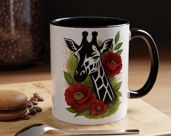 Giraffe Coffee Mug | Giraffe Themed Cup | Wildlife Botanical Floral Drinkware | Gift for Nature Lovers | 11oz Mug