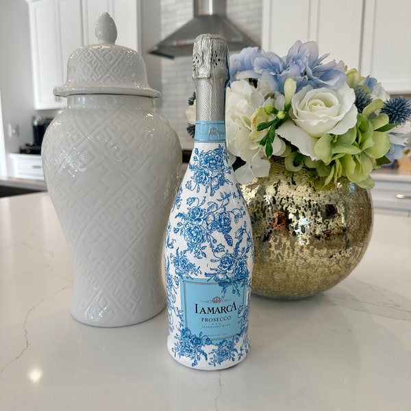 Blue Floral Painted Bottle