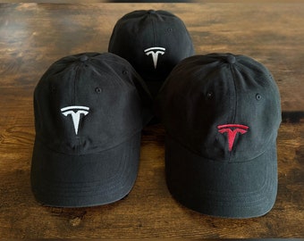 Embroidered Tesla Dad Hat - Personalized Dad Hat - Black Baseball Cap - Minimalist Streetwear - Adjustable Baseball Hat - Gift For Him Her