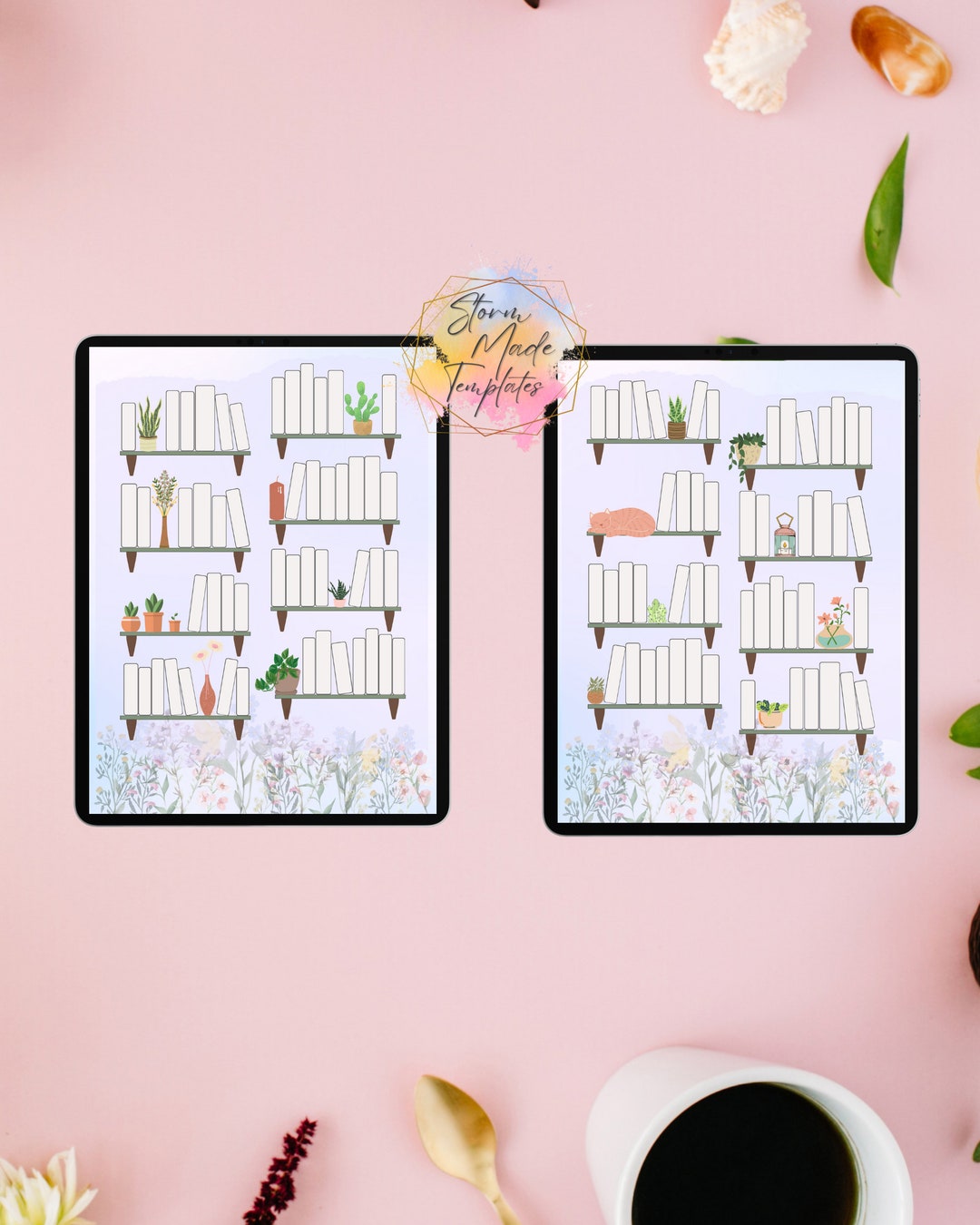 A5 Printable Floral Book Journal Tracker 2 Book Shelves Template ...