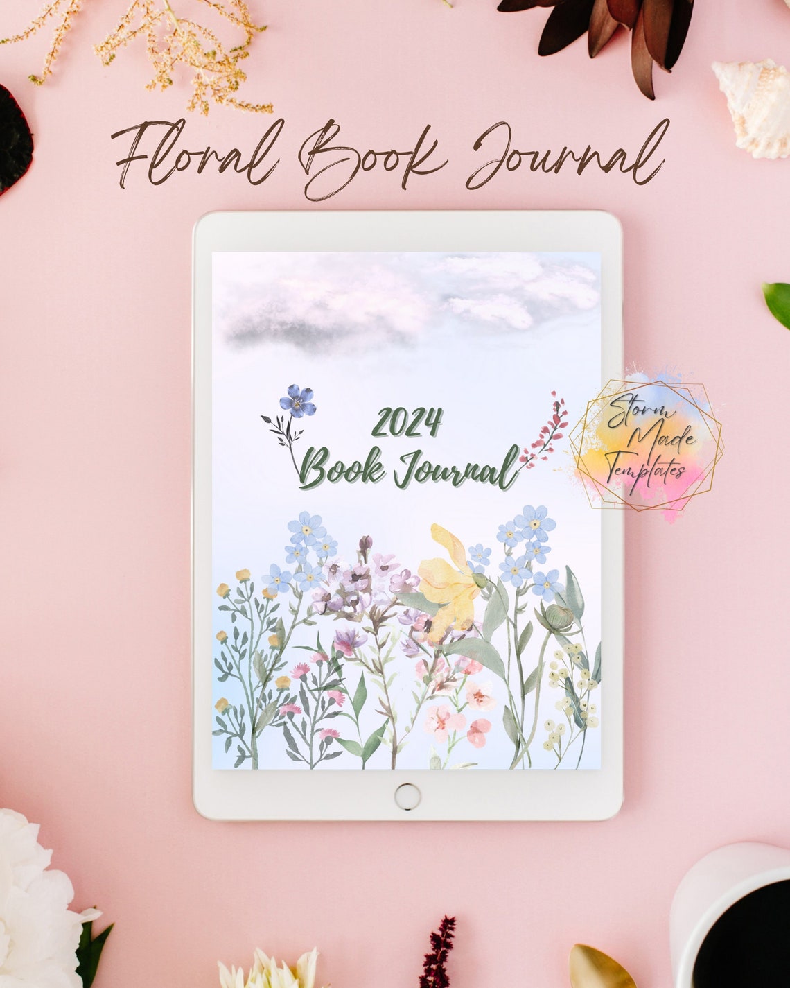 A5 Printable Floral Book Journal Tracker Log Basic Bundle Template