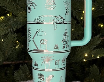 Cats and Plants Tumbler: Cozy Book Shelf Decor, Gift for Cat Lovers