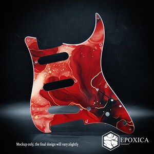 Scarlet Abyss Stratocaster Pickguard SSS – Dark Red Black Gold Abstract Marble UV Printed Guitar Scratchplate