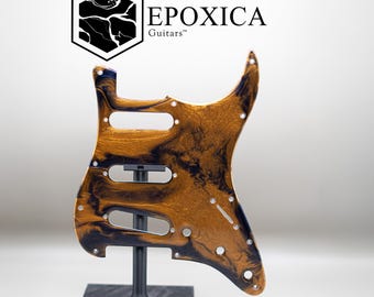 Cosmic Brass Nebula – Epoxy Resin Stratocaster Pickguard - Epoxica Signature Series