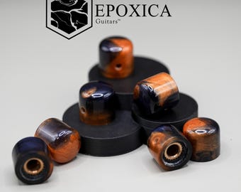 Kosmisch messing gitaarknoppen – blauwgouden harsknoppenset – 1/4” massieve asbedieningsknoppen – boutique handgemaakte gitaarupgrade