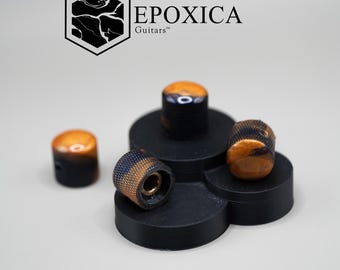 Perillas de guitarra de resina azul cósmica dorada – Juego de controles con diseño en espiral vertido a mano