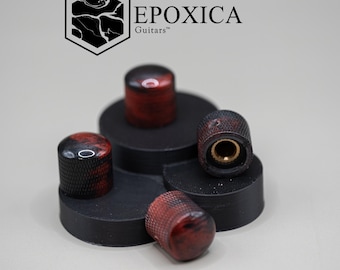 Perillas para guitarra personalizadas Crimson Eclipse Reborn - Resina epoxi negra y rojo vino