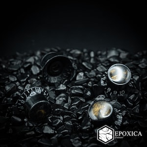 Perillas de guitarra Epoxica Custom Resin Gold Foil Top Hat, perillas de control Black Onyx