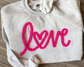 Yarn Embroidered 'Love' Sweatshirt - Chenille Crewneck