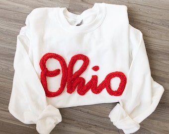Ohio Sweatshirt: Yarn Embroidered Ohio Sweatshirt, Ohio Pullover, Yarn Embroidery