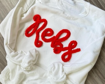 Chenille Embroidered Rebs Pullover: Oversized Team Sweatshirt