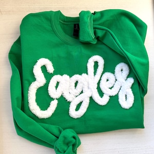 Eagles Sweatshirt, Football Sweatshirt, Chenille Yarn Sweatshirt, Personalized Sweatshirt, Embroidered Team Sweatshirt, Oversized Crewneck